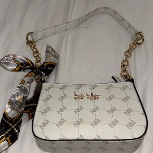 White and Gold Shoulder Bag with Scarf Accent